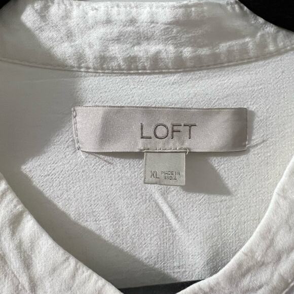 LOFT WHITE/CREAM COLORED EMBROIDERED LONG SLEEVED BUTTON DOWN BLOUSE SIZE XL - Picture 7 of 15